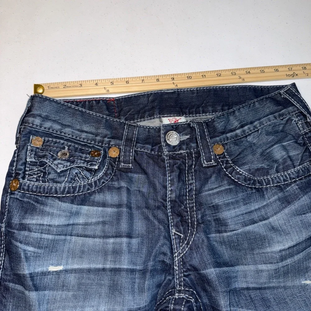 True Religion Mens Straight Leg Jeans Dark Wash Contrast Stitch Size 33 USA Made
